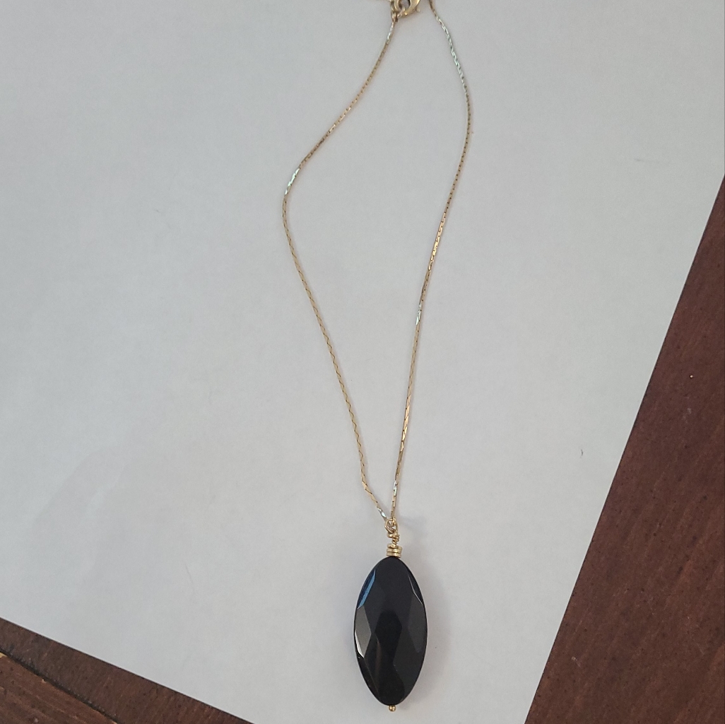 Pilgrim Onyx Oval And Gold Tone Necklace, 13-16.5